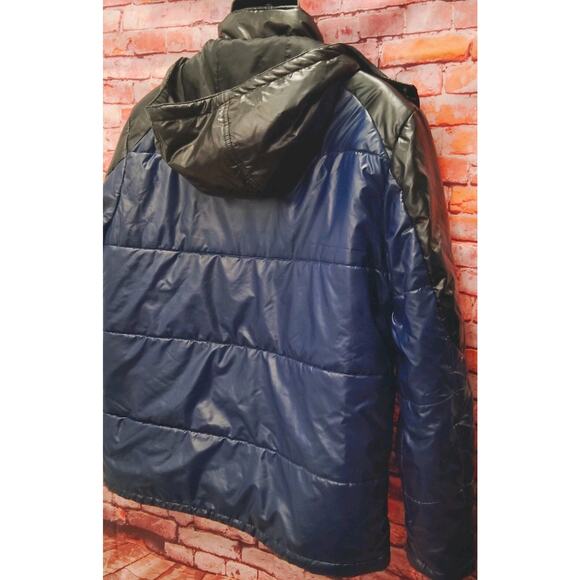 True Religion Puffer Jacket Men's Large Blue Shiny Detachable Hooded Full Zip - Picture 7 of 7